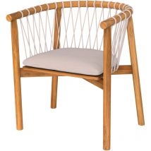 Rendez-vous Déco - Chaise de jardin en bois de teck et tissu gris clair - yago