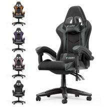 Bigzzia - Fauteuil Gamer Chaise Gaming Ergonomique - Siège Gamer avec appui-tête et oreiller lombaires - Inclinable 90 °-155 ° -Noir et Gris