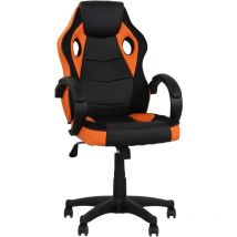 Fauteuil Gaming Tapissé Faux Cuir Enfants Bureau Ergonomique Noir Orange