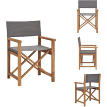 Chaise de metteur en scène Bois de teck solide Gris - Chaise De Jardin - Chaise Pliable - Mobilier De Jardin - Chaise En Teck - Chaise Extérieure