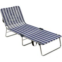 Alco - Chaise longue de plage multiposition blancbleu marine
