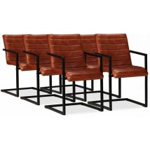 Nova - inlife Chaises de salle à manger 6 pcs Marron Cuir véritable