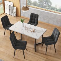 Chaise De Salle À Manger (4 Pcs), Lot De 4 Chaises Design Rembourrées Avec Dossier, Assise En Lin. Structure En Métal,gris Foncé.