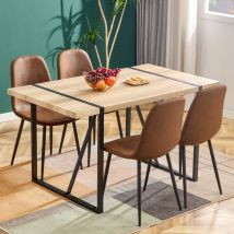 Wishdor - Lot de 4 chaise de salle à manger, siège scandinave vintage en daim artificiel et pieds en acier noir, marron