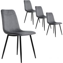 Chaise de salle à manger (4 pièces), Chaises rembourrée de salon en cuir pu avec dossier, assise en structure métallique - Gris