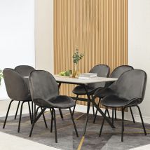 Chaise de salle à manger (6 pièces), dossier rond, assise en velours, structure en métal, chaise de cuisine, chaise rembourrée avec dossier pour