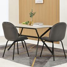 Chaise de salle à manger (2 pièces), dossier rond, assise en velours, structure en métal, chaise de cuisine, chaise rembourrée avec dossier pour