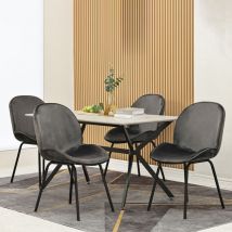 Chaise de salle à manger (4 pièces), dossier rond, assise en velours, structure en métal, chaise de cuisine, chaise rembourrée avec dossier pour