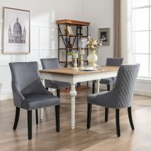 Chaise de salle à manger (chaise de cuisine, 4 pièces), chaise rembourrée avec garniture cloutée, pieds de chaise réglables, gris OKWISH