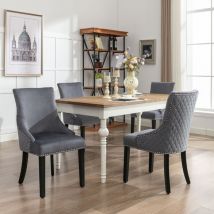 Chaise de salle à manger (chaise de cuisine, 4 pièces), chaise rembourrée avec garniture cloutée, pieds de chaise réglables, gris