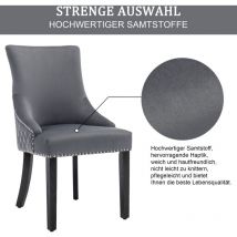 Chaise de salle à manger (chaise de cuisine, 2 pièces), chaise rembourrée avec garniture cloutée, pieds de chaise réglables, gris
