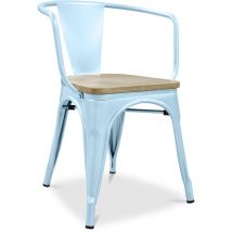 Chaise de salle à manger avec accoudoirs - Design industriel - Bois et acier - Nouvelle édition - Stylix Bleu clair
