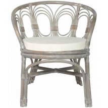 Chaise de salle à manger avec coussin gris Rotin naturel et lin
