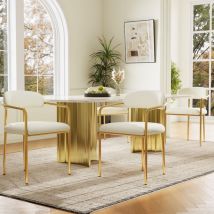 Hauss Spole - Chaise de salle à manger, Chaise de coiffeuse rembourrée, Fauteuil en métal, Moderne, Métal + Velours, Beige, 4 pièces