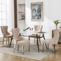 Chaises de salle à manger, de salon et de cuisine, dossier avec heurtoir, pieds en métal, revêtement en velours, beige, 4 Pcs