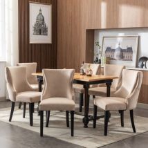 Chaises de salle à manger, cadre en bois, chaises de salon/cuisine, salle à manger, velours, 6 pcs, beige