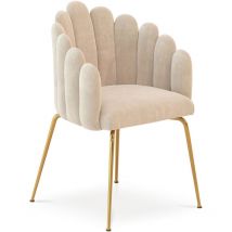 Chaise de Salle à Manger Design Coquillage Glam en Velours - Pieds Dorés - Shell Beige