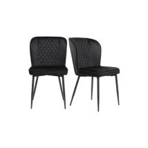 Wishdor - Lot de 2 chaises de salle à manger en velours - pieds en métal - noir