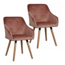Estexo - Chaise de salle à manger cuisine x2 vintage en tissu pieds bois Rosé velours