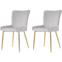 Chaise de salle à manger en velours, chaise de salon avec quatre pieds en métal doré, gris-Ensemble de 2