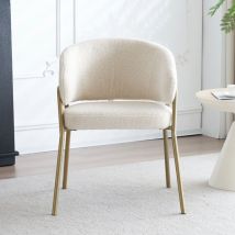 Chaise de salle à manger en velours d'agneau avec finition dorée, Chaise de salle à manger avec pieds dorés— Blanc