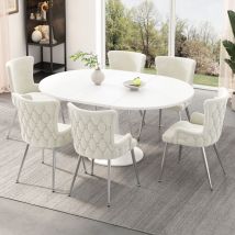 Chaise de salle à manger, fauteuil, pieds en métal, velours, 6pcs, beige + argent