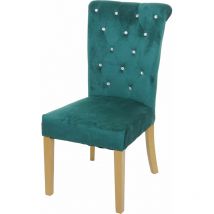 Chaise de salle à manger HHG 558, chaise de cuisine, velours riveté, vert foncé, pieds dorés