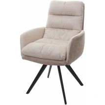 Chaise de salle à manger HHG-847 pivotante Auto-Position tissu/textile, crème, avec accoudoirs