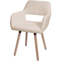 Chaise de salle à manger HHG 873 ii, chaise de cuisine chaise rembourrée, bois tissu/textile bouclé (450g/m²) mvg, beige