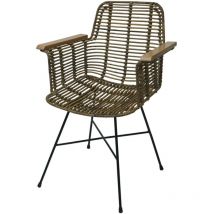 Mendler - Chaise de salle à manger HWC-M29, Chaise de cuisine en osier Chaise en rotin Chaise avec accoudoirs, Kubu rotin bois métal