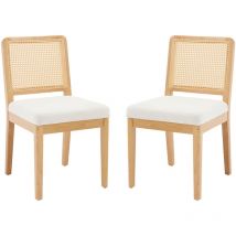 Chaise de salle a manger Lot de 2 en rotin et lin chaise de cuisine avec Repose-Pieds pour Cuisine, Blanc, Chairus