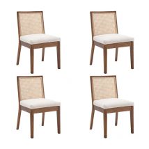 Chaise de Salle à Manger Lot de 4 en Rotin et Bois Chaise Salle à Manger Rétro en Bois Massif Chaise de Cuisine Moderne, Noyer