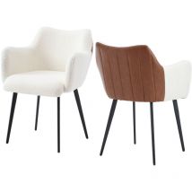 Chaise de Salle à Manger Moderne avec Accoudoirs Chaise de Cuisine Assise rembourrée Lot de 2 Chaises de Salle à Manger Patchwork, Blanc