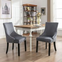 Wishdor - Chaise de salle à manger rembourrée. assise en Velours. pieds réglables en Bois. Gris. 2 pcs