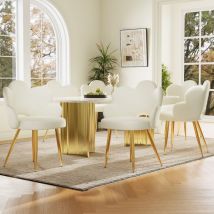 Chaise de salle à manger rembourrée avec dossier, pieds en métal, velours, ergonomique, Forme de fleur, blanc, 6 pcs