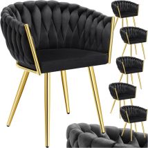 Tectake - Lot 6 chaises de salle à manger en velours design noué noir/or