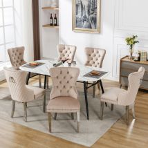 Hauss Spole - Chaise de Salle à Manger Rembourrée en Velours et Pieds en Métal, Beige, 6 pcs