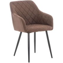 Décoshop26 - Chaise de salle à manger design retro coutures décoratives en losanges assise en tissu marron 100002109
