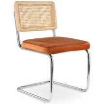 Privatefloor - Chaise de salle à manger - tapissée de velours - Bois et rotin - New Edition - Martha Orange rougeâtre