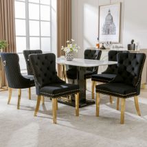 Chaise de salle à manger/salon, garniture cloutée, pieds en acier inoxydable, Doux et confortable velours, 6 pcs, noir