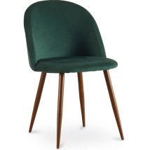 Chaise de salle à manger - Tapissée de velours - Design scandinave - Evelyne Vert foncé