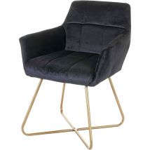 Décoshop26 - Chaise de salle à manger bureau fauteuio lounge design rétro en tissu velours noir pieds doré FAL04040