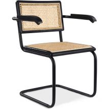 Chaise de salle à manger avec accoudoirs - Vintage - Bois et rotin - Bastral Noir