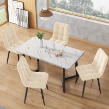 Lot de 4 Chaises de salle à manger - Chaise rembourrée design avec dossier assise en velours structure en métal - Beige