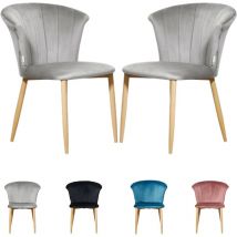 Life Interiors - Set di 2 sedie da pranzo Elsa Velvet - Sedie da pranzo moderne imbottite con gambe in legno - Grigio