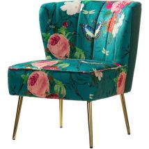 Hulala Home - Chaise de Salon avec Pieds en Métal, Fauteuil Confortable en Tissu Floral, Chaise Tapissée pour Salon, Chambre, Salle de lecture, Bleu