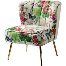 Hulala Home - Chaise de Salon avec Pieds en Métal, Fauteuil Confortable en Tissu Floral, Chaise Tapissée pour Salon, Chambre, Salle de lecture, Blanc