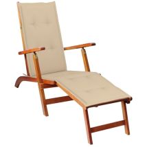 Chaise De Terrasse, Fauteuil Relax De Jardin Avec Repose-pied Et Coussin Acacia Solide Bgt66209