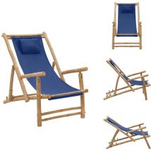 Chaise de terrasse Bambou et toile Bleu marine - Chaises De Jardin - Chaises De Terrasse - Meubles De Jardin - Mobilier Extérieur - Chaise Lounge