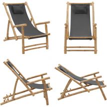 Vidaxl - Chaise de terrasse Bambou et toile Gris foncé - Chaises De Jardin - Chaises De Terrasse - Meubles De Jardin - Fauteuil De Jardin - Chaise
